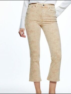 Zara Tan Floral Dreed Flare Crop Ankle Jeans 12 Cottage core Boho